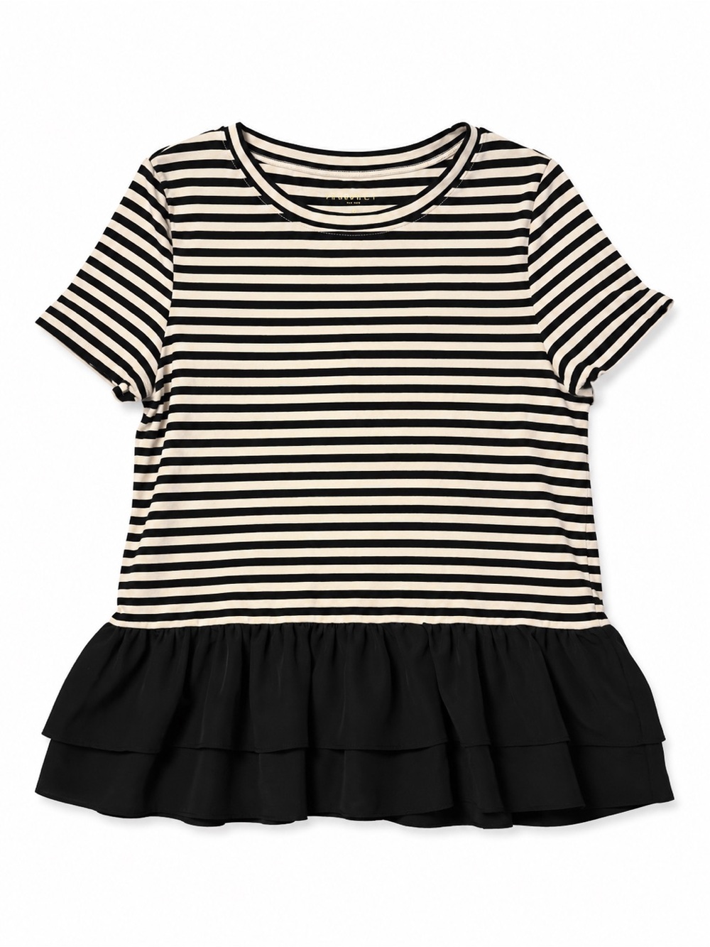 Kate Spade Black & Cream Striped Ruffle Hem Top